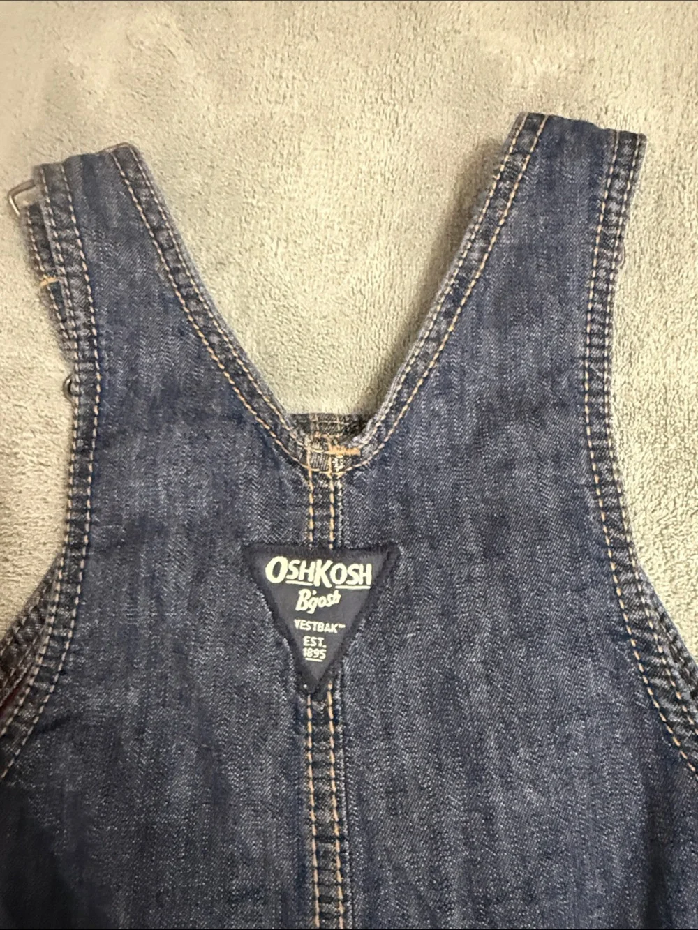 OshKosh B'gosh Dark Blue Denim Overalls with Red Plaid Cuffs
